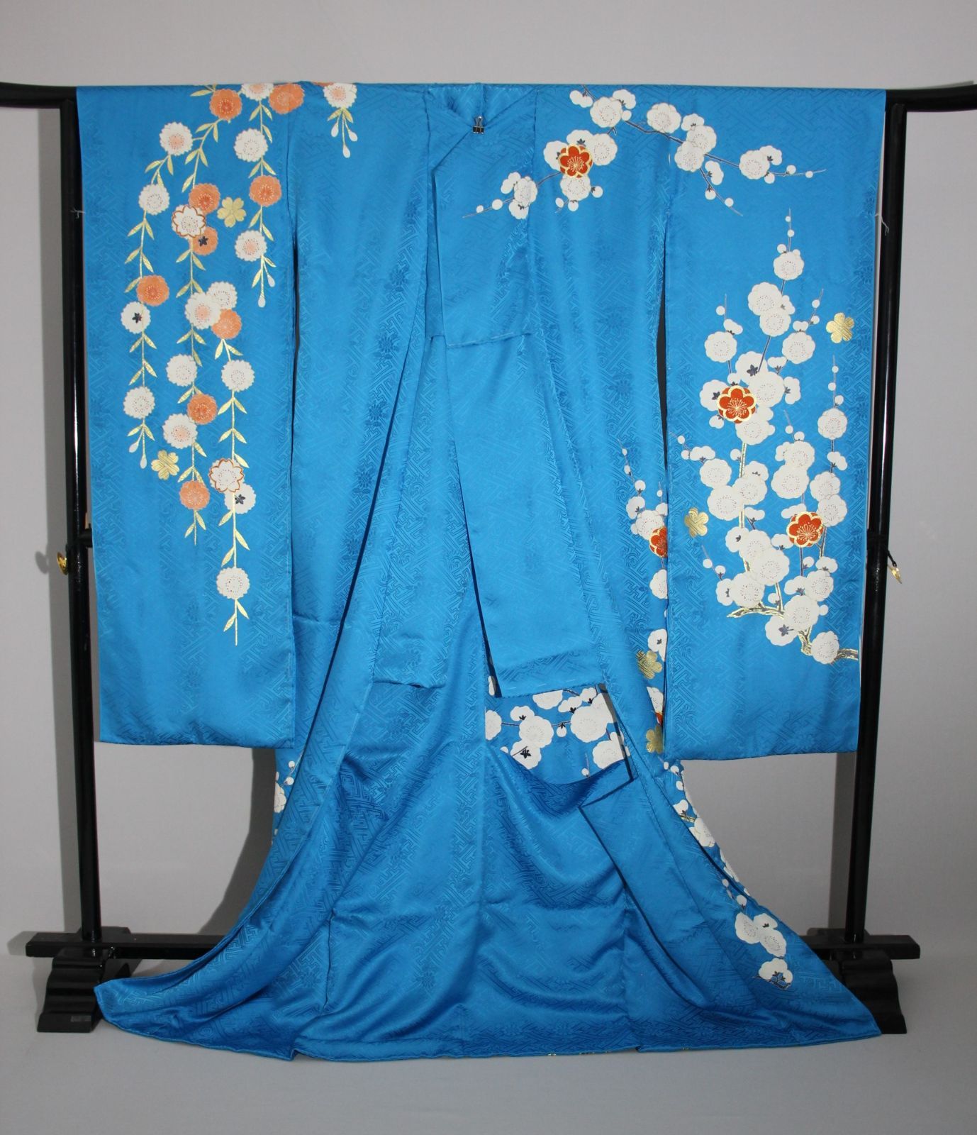 未仕立て 振袖 京友禅 手描き 立梅にしだれ桜 丹後ちりめん 逸品 本物 