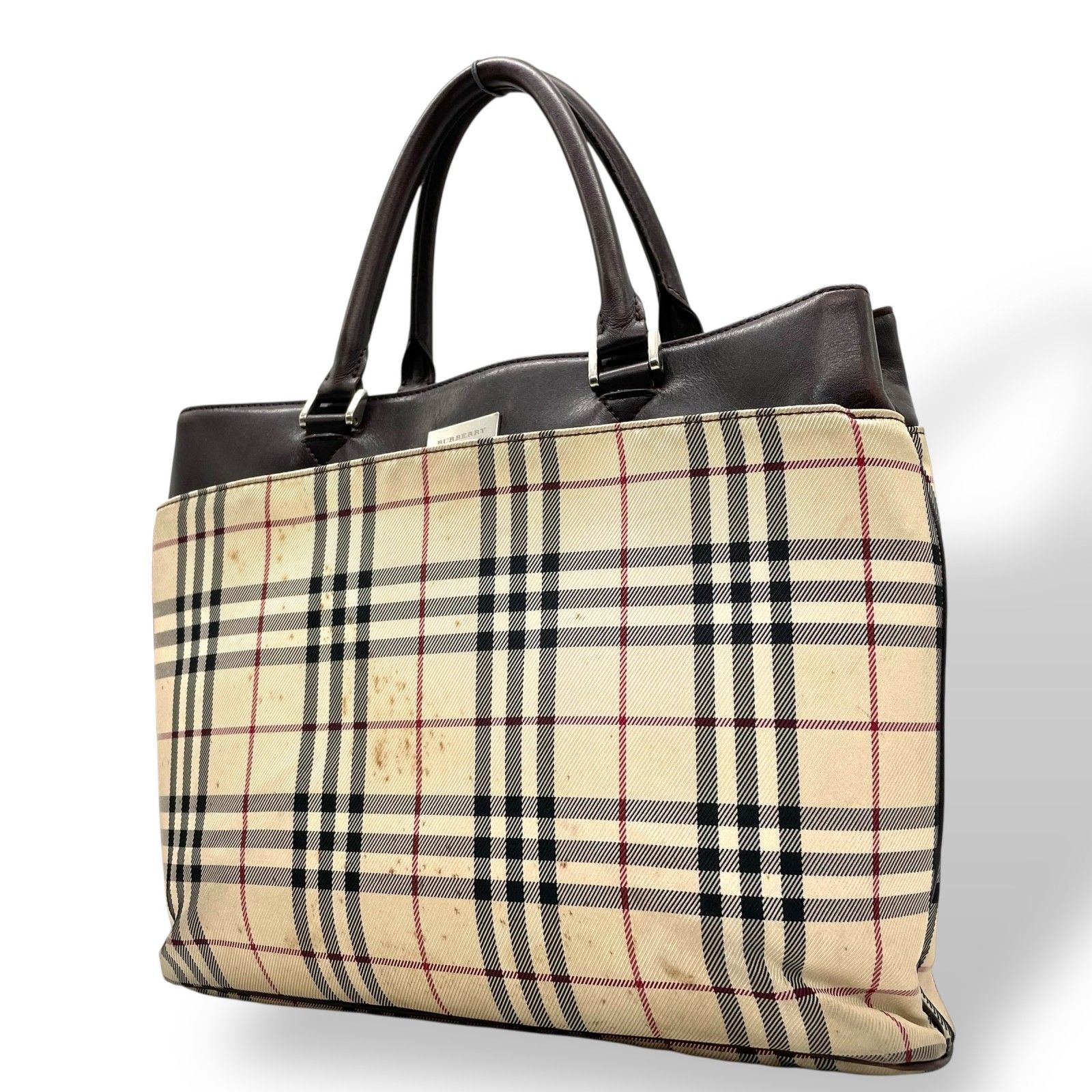 Burberry ハンドバッグ ノバチェック キャンバス レザー ロゴプレート