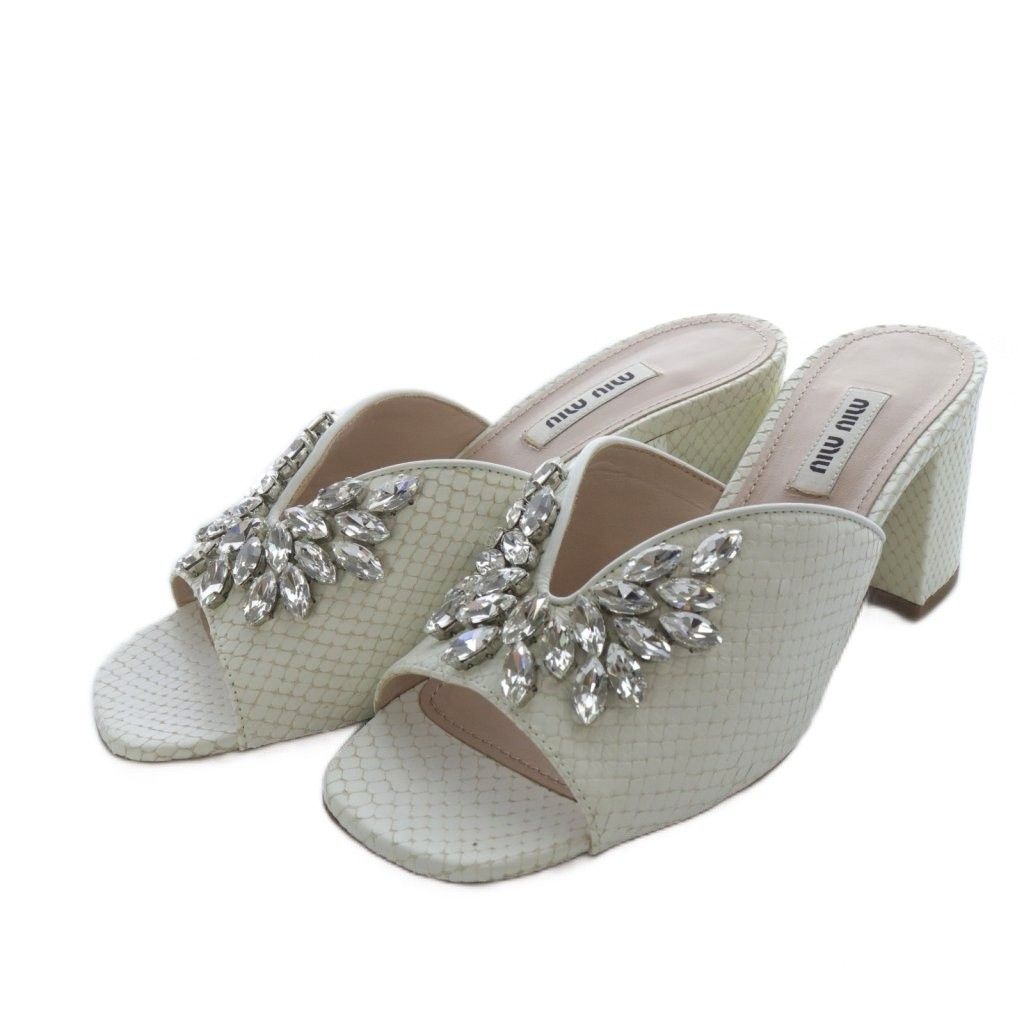 ✨極美品✨miumiu ビジュー サンダル スエード チャンキーヒール ⭐️美品⭐️miumiu ビジュー サンダル スエード チャンキーヒール