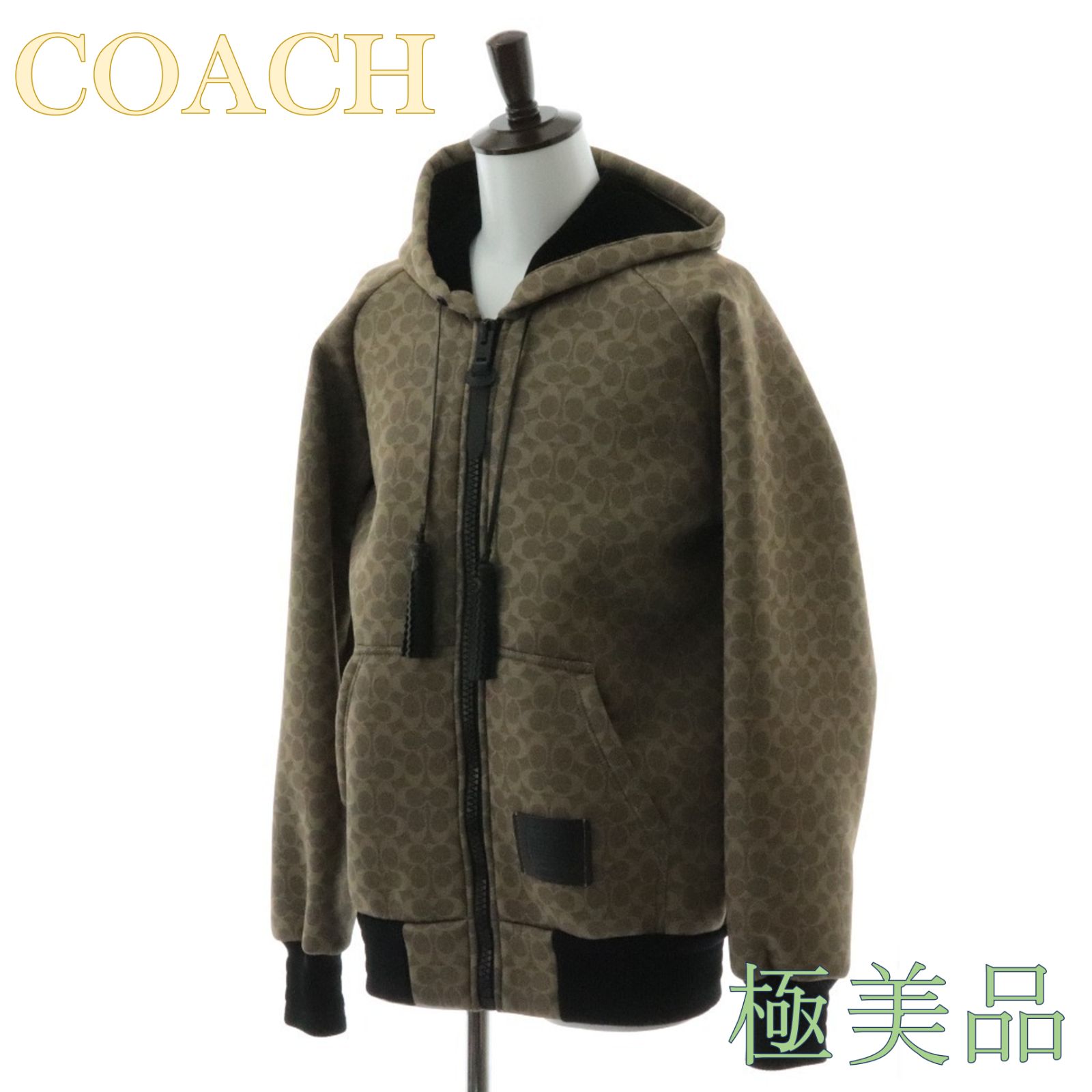 COACH　コーチ　パーカー　トレーナー　シグネチャー　裏起毛　レザー　刺繍 COACH コーチ/シグネチャー総柄ロゴレザーパッチコットンジップ