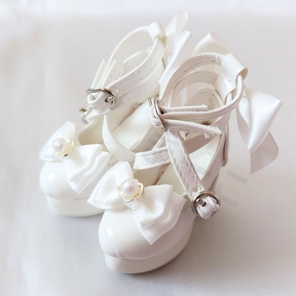 1|4ドールシューズ 厚底靴 40㎝ 人形用 BJD MDD MSD 白色 ホワイト リボン ドルフィー スーパードルフィー 着せ替え 可愛い 球体関節人形 ドールシューズ ストラップシューズ ロリータ クラシカル レトロ ワンピース ♥ 送料無料