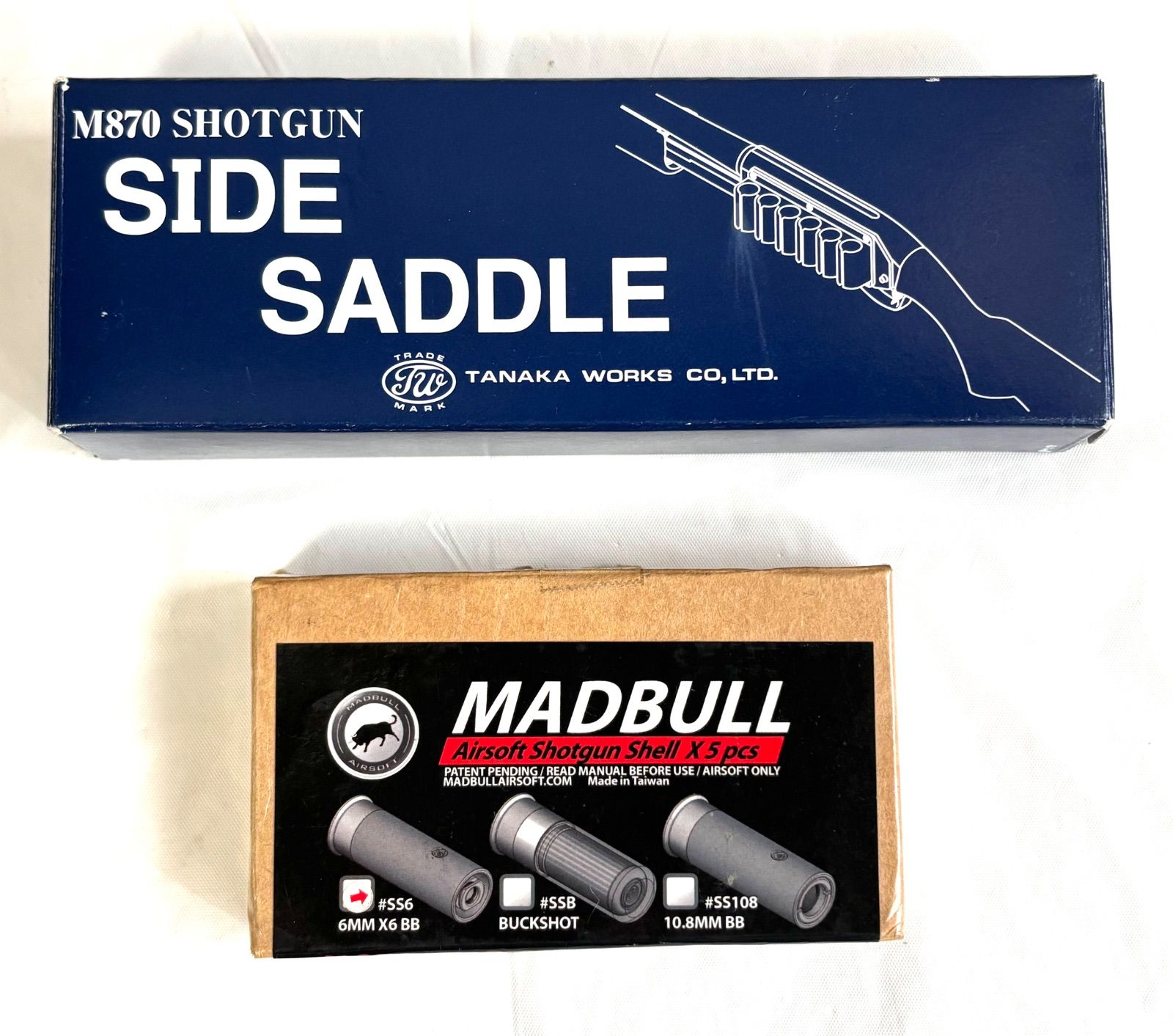 ♥品 M870 SHOTGUN SIDE SADDLE サイドサドル |MADBULL Airsoft Shotgun Shell X5 pcs SS6 |2点まとめ 現状品
