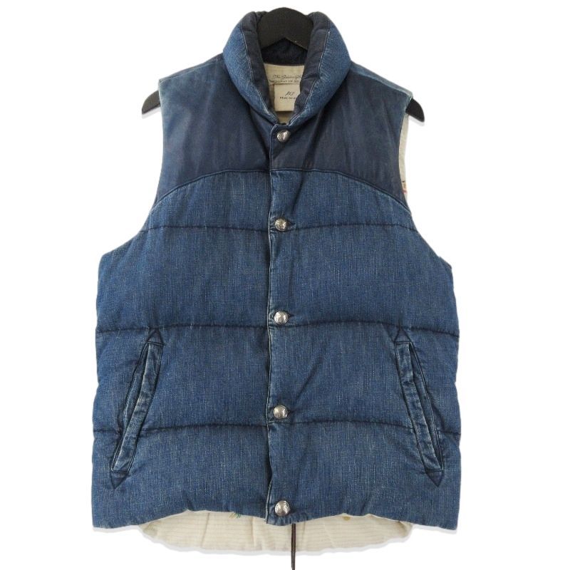 REMI RELIEF × BEAMS PLUS レミレリーフ 別注 ダウンベスト Denim Down Vest デニム レザーヨーク コットン インディゴ L 71013534