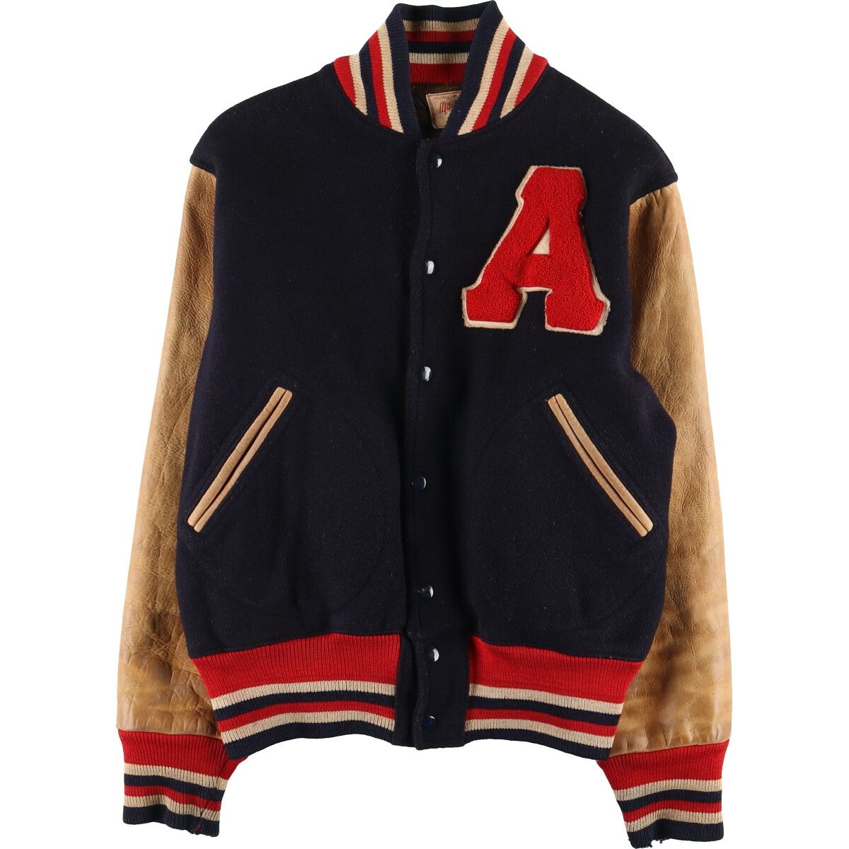 古着 70年代 Mitchel's 袖革ウールスタジャン アワードジャケット バー