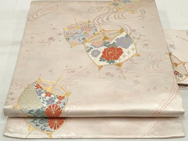 平和屋着物◎九寸名古屋帯 唐織 流水糸車文 金銀糸 正絹 逸品
