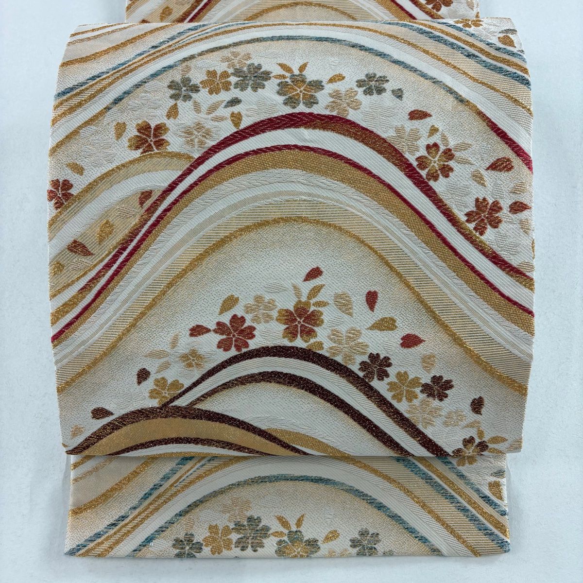 ［六通］袋帯　中古美品　432cm O-030 袋帯 美品 逸品 紋屋井関 落款あり 桐 鳳凰 箔 刺繍 銀色 六通