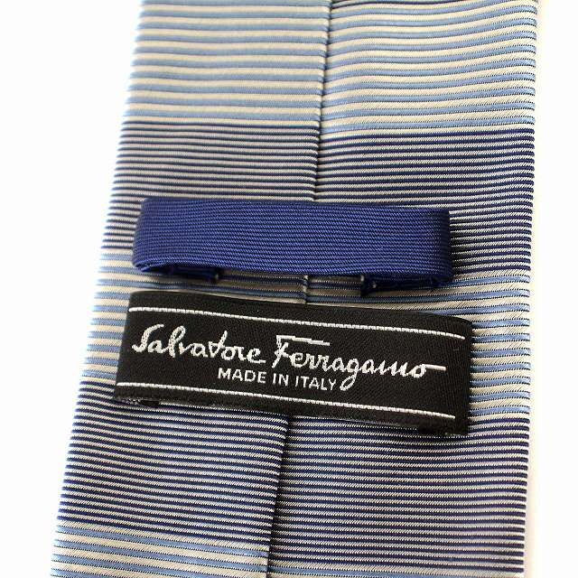 Salvatore Ferragamo　フェラガモ　ネクタイ　ブルー　ボーダー Salvatore Ferragamoフェラガモネクタイブルーボーダー