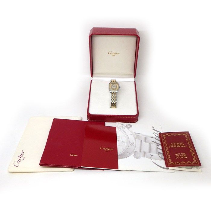 カルティエ Cartier 腕時計 パンテール SM W25029B6 スクエア アイボリー文字盤 ローマンインデックス K18YG SS クオーツアナログ 【中古】 Cartier - カルティエ Cartier 腕時計 パンテール SM W25029B6