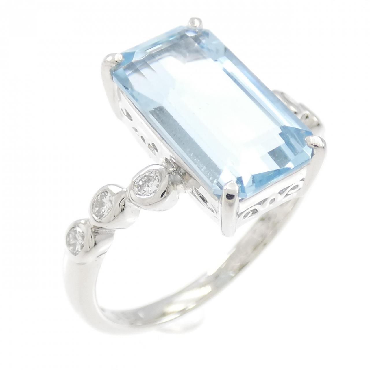 PT アクアマリン リング 3.40CT K18WG天然マルチ半貴石ダイヤモンド 