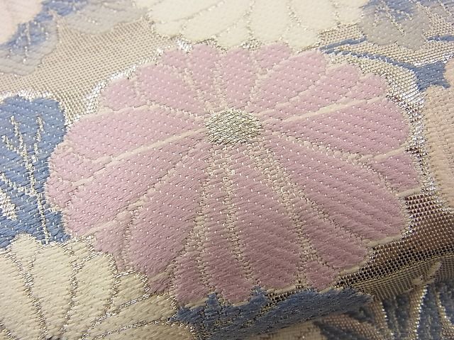 平和屋着物□六通柄袋帯 鴛鴦吉祥花丸文 錦織プラチナ箔 逸品 n