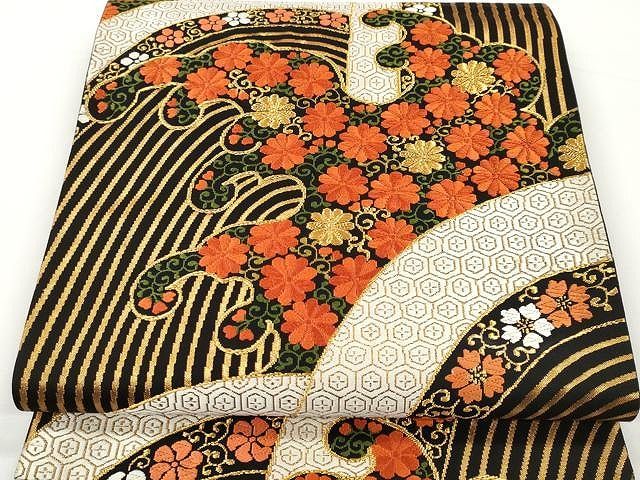 平和屋2■極上　西陣　河合美術織物謹製　六通柄袋帯　唐織　入子菱花文　金糸　逸品　DZAA1380kh4 平和屋本店□極上 西陣 河合美術織物謹製 六通柄袋帯 唐織 網目