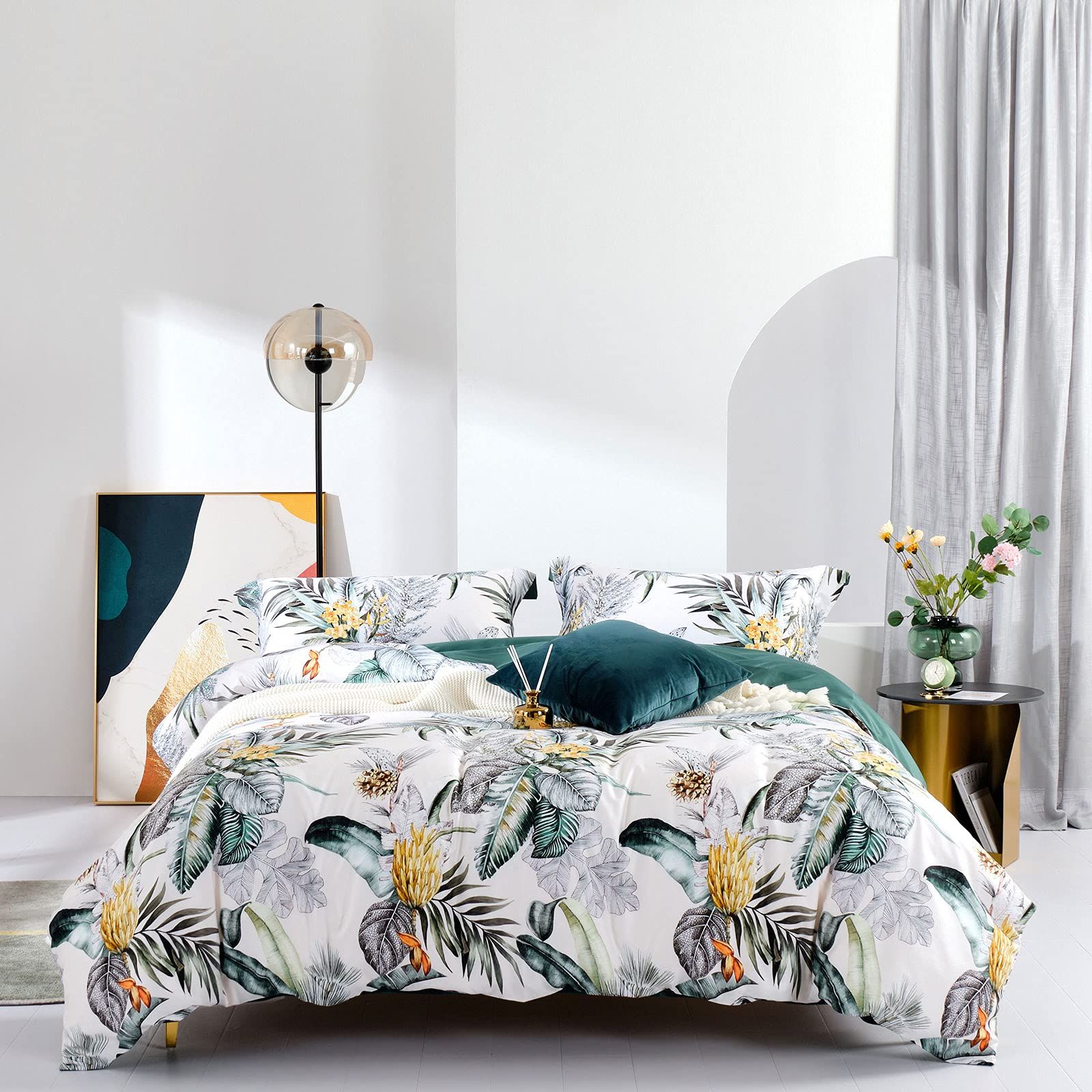 MILDLY 布団カバーダブル 4点セット エジプト超長綿 布団カバーセット ダブル 掛け布団カバー ボックスシーツ 枕カバー*2 | 300TCサテン調 肌ざわりが良い 通気性に富んで 毎日の快眠で元気に過ごしたい方に ダブル D Planta