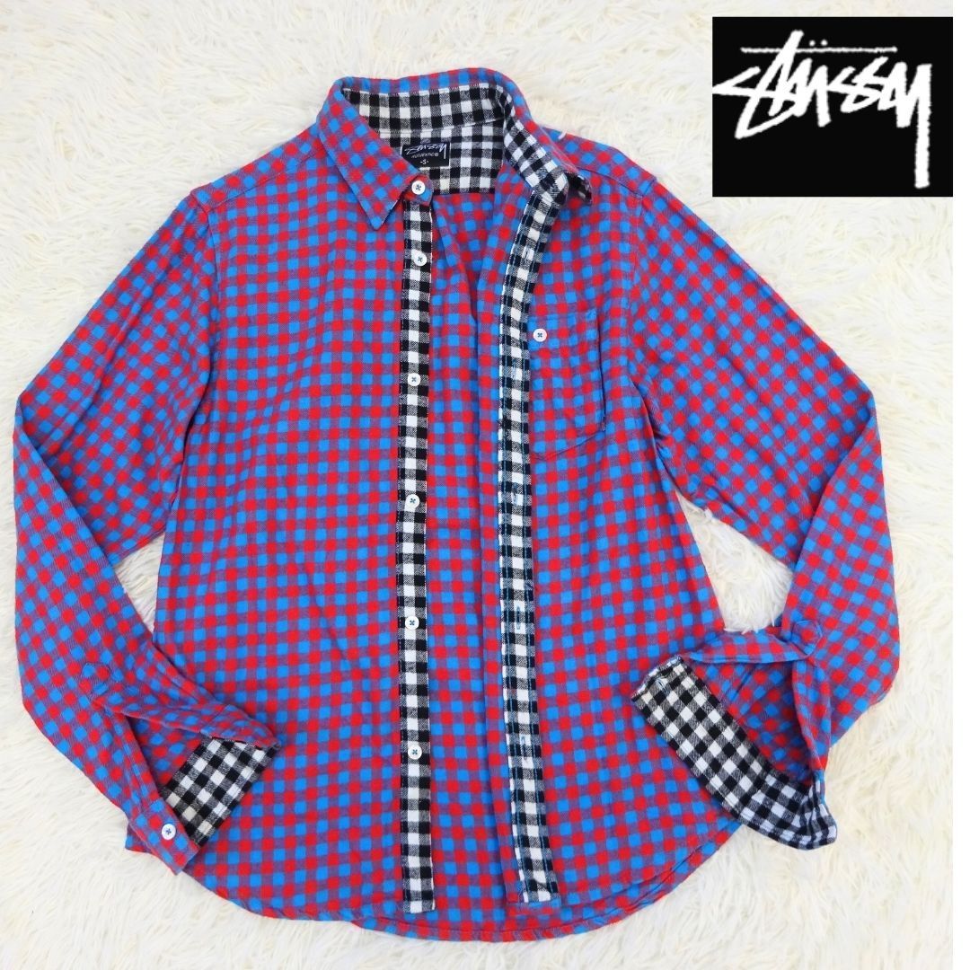 STUSSY ステューシー 長袖シャツ ネルシャツ チェック柄 赤×青 メンズ