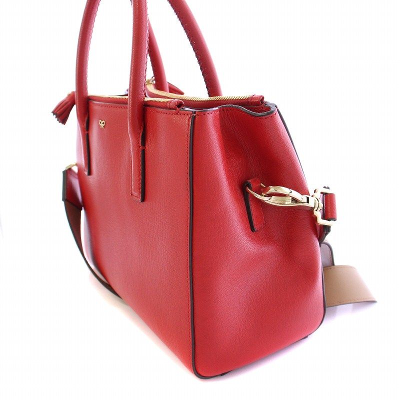 ANYA HINDMARCH レッド クラッチバッグ タッセル 超美品格安 アニヤハインドマーチ ANYA HINDMARCH Ebury Soft Mini Handbag