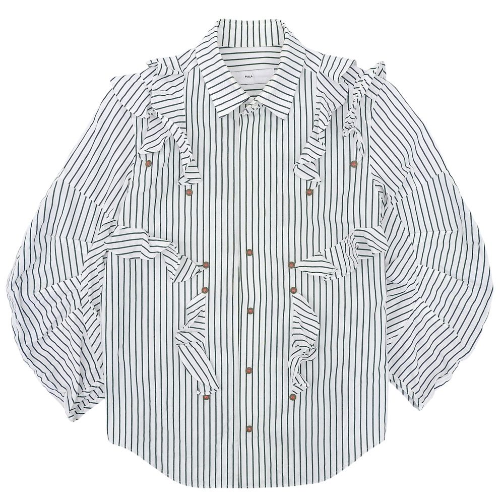 TOGA トーガ TOGA PULLA メタルスタッズ ストイプデザインシャツ トップス レディース コットン ホワイト×ネイビー 36 17SS