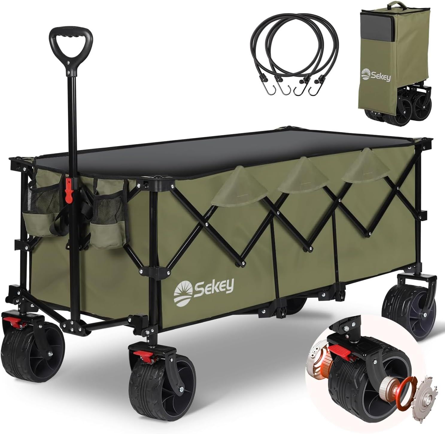 Sekey 特大容量300L 耐荷重200kg 【荷室の長さ113cm】 長物対応 キャリーワゴン 【幅10cmのブレーキ付き極太ノーパンクタイヤ】 【ベアリング付き】 深型 【収納サイズが類似品で最小級】 ワンタ