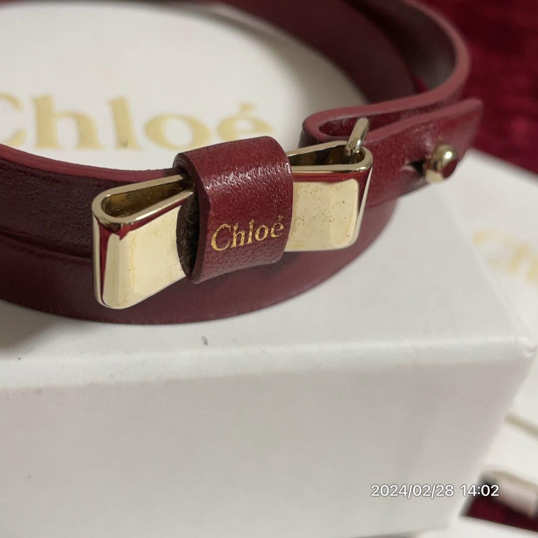 Chloe クロエ リボン レザー ブレスレット バングル アクセサリー 箱付 