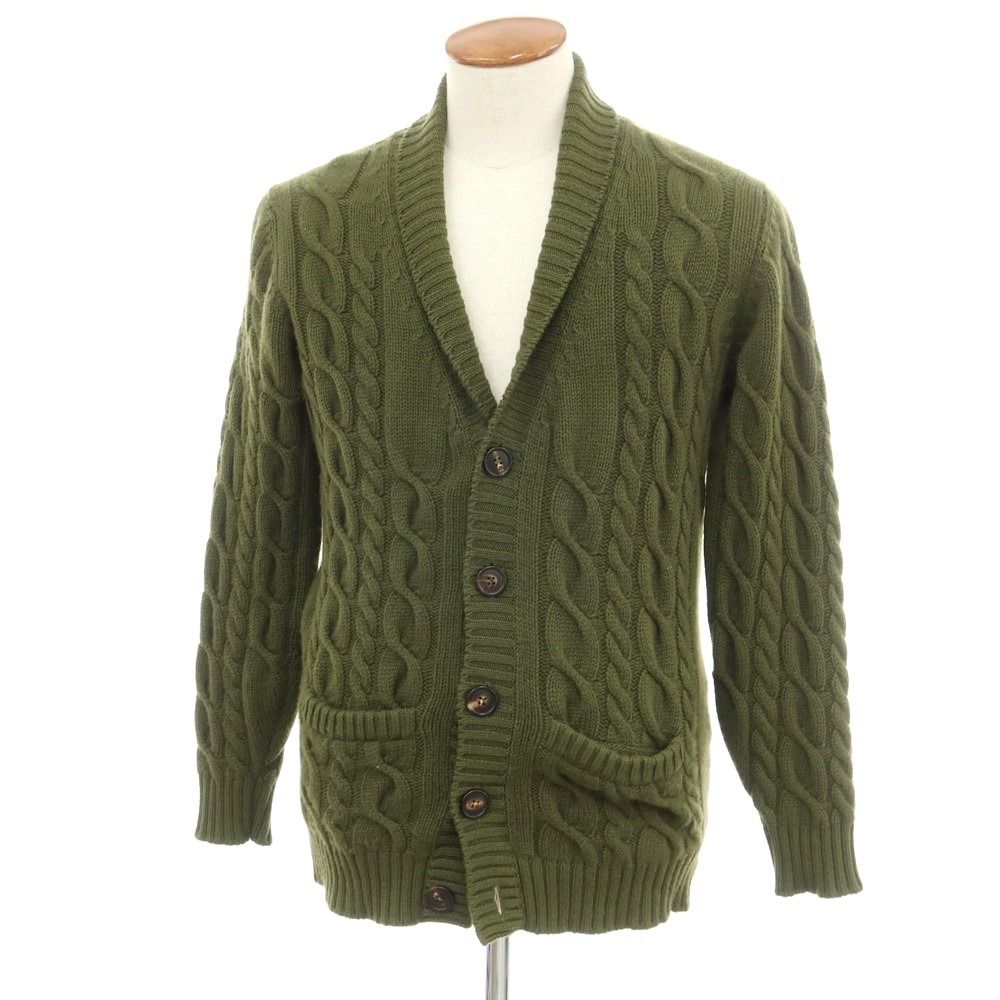 【中古】ウィリアムロッキー WILLIAM LOCKIE カシミヤ ケーブル編み ショールカラー カーディガン オリーブ【サイズ38】【メンズ】