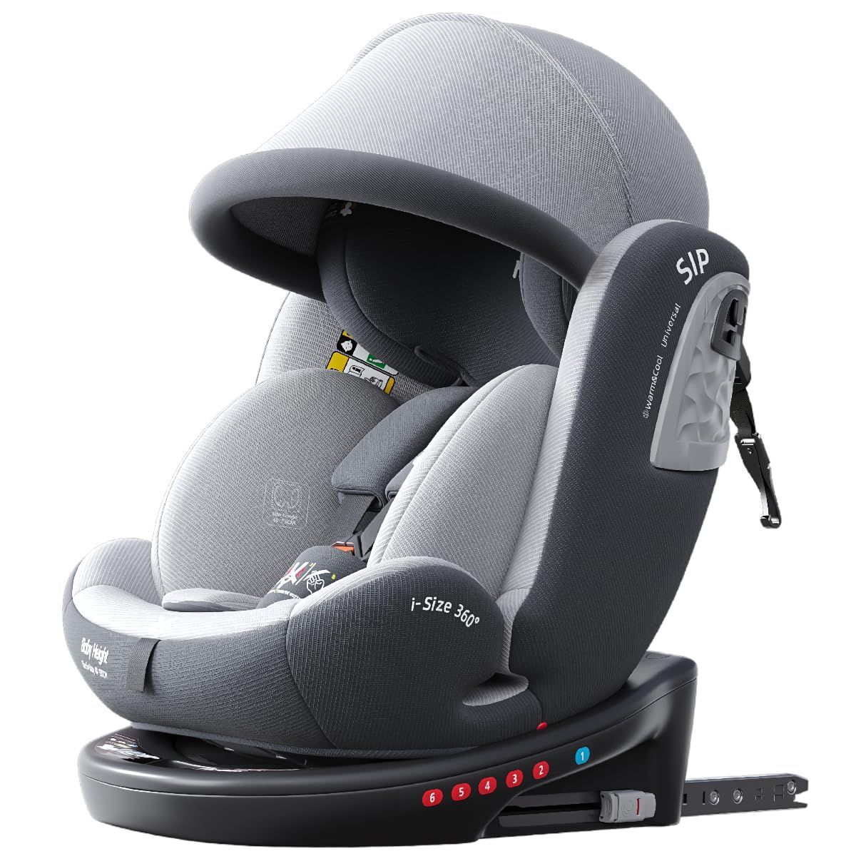 heekin チャイルドシート 360回転式 ISOFIX固定 ECE R129（i-Size）基準 新生児から12歳までのお子様に最適，角度調整（グレー）