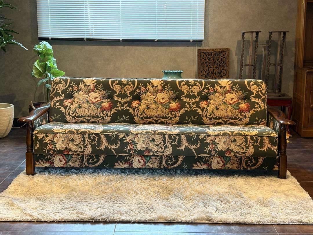 カリモク コロニアル ソファベッド アンティーク ビンテージ レトロ HZ