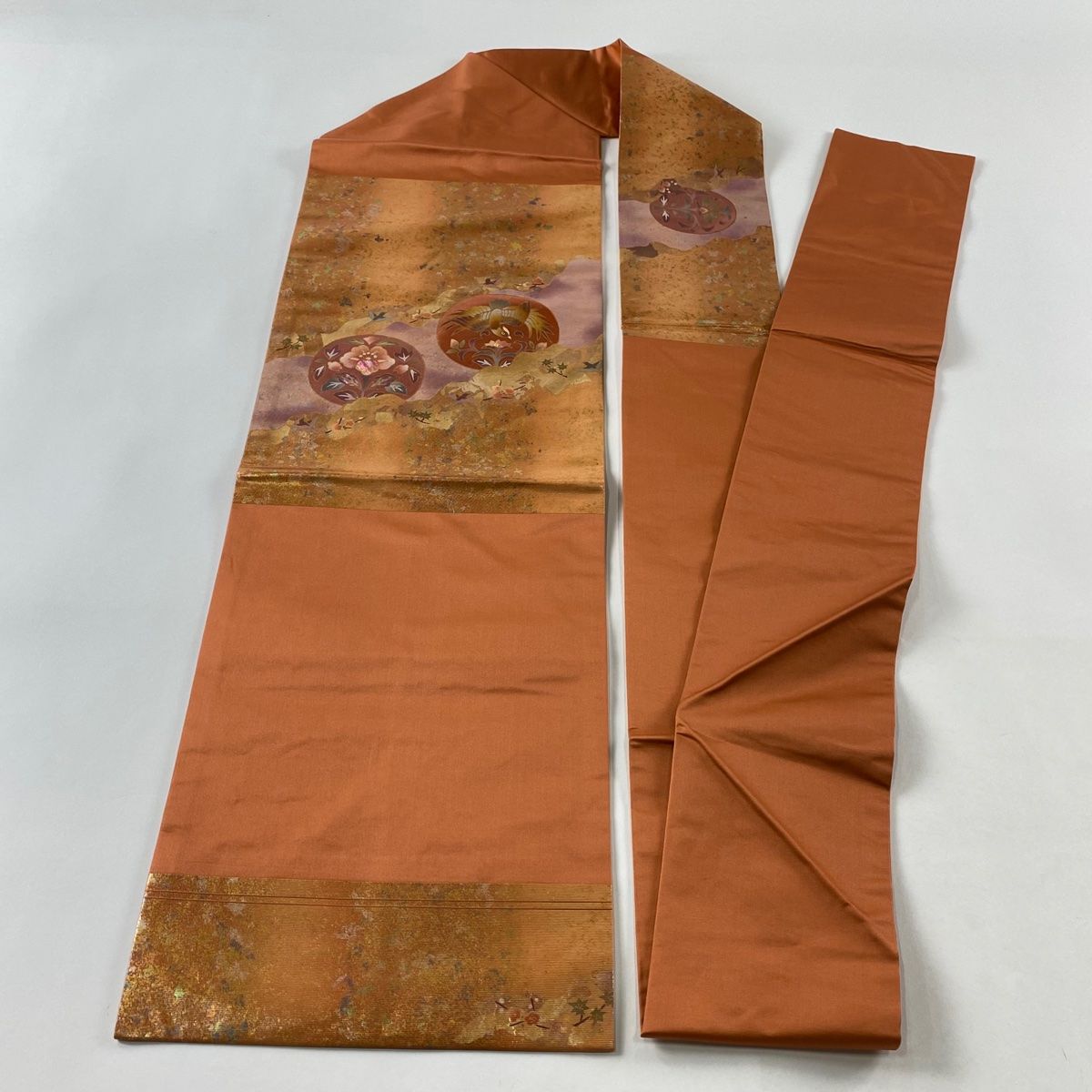 名古屋帯　正絹　茶色　栗色　花鳥刺繍　全長370幅31 楽天市場】名古屋帯 夏 和染紅型 栗山吉三郎 仕立て上がり 本