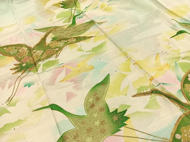 平和屋着物□豪華振袖 駒刺繍 飛鶴花文 暈し染め 金彩 正絹 逸品
