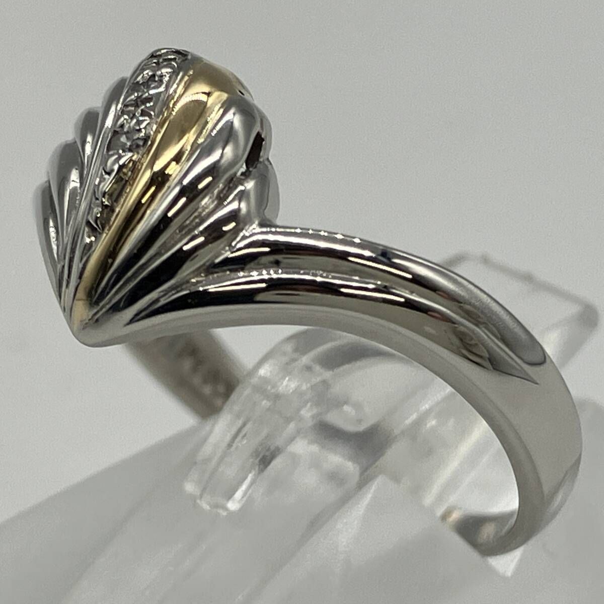 Pt900／K18 ダイヤ付き 10号 3.2g プラチナ ゴールド コンビリング 