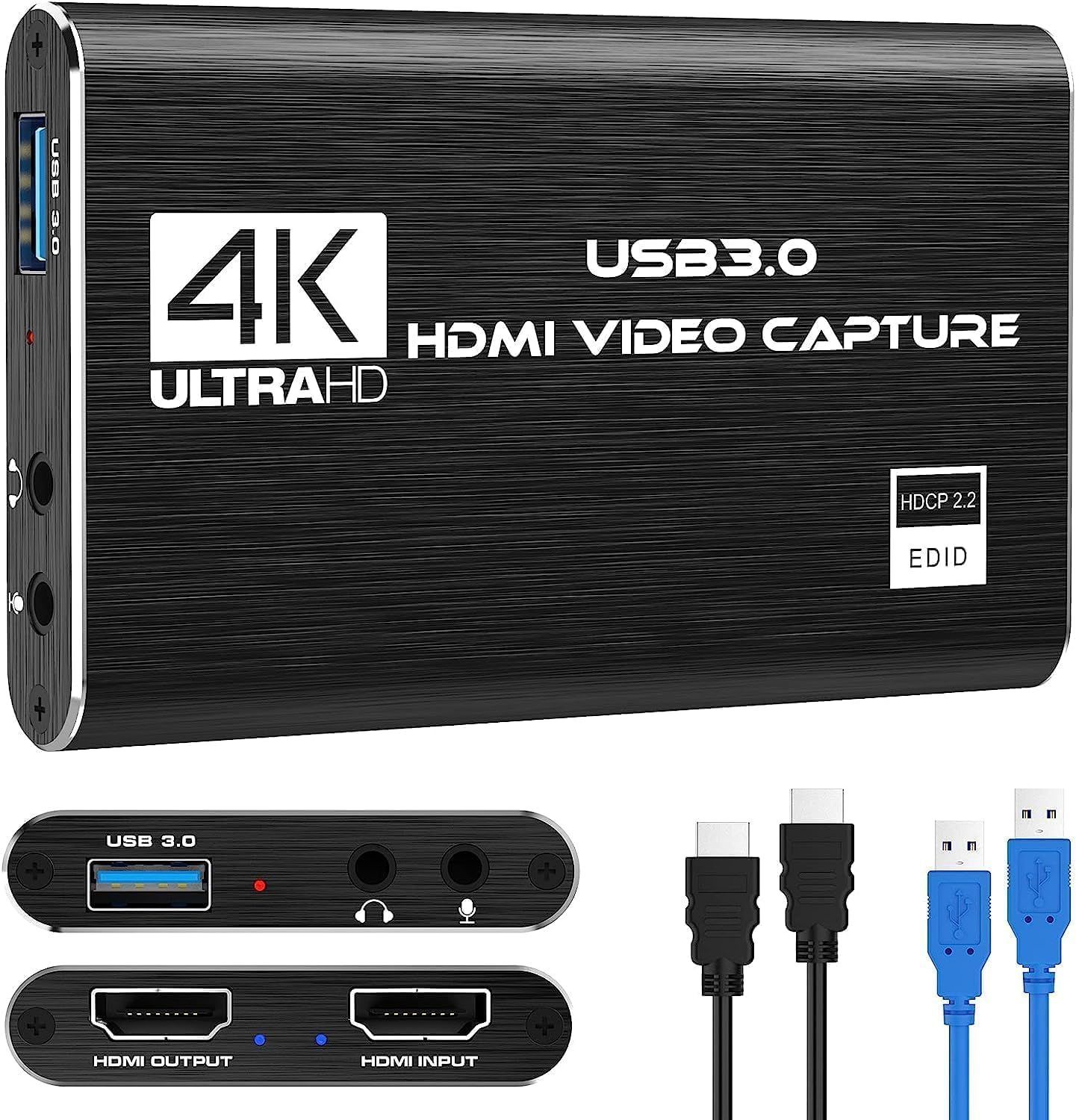 【特価セール】HDMI ビデオキャプチャカード USB3.0 1080P 60FPS ビデオレコーダー キャプチャカード ストリーミングゲームや放送用 Switch PS4 PS5 PS3 4K Xbox Wii U Webカメラに対応 Windows Mac