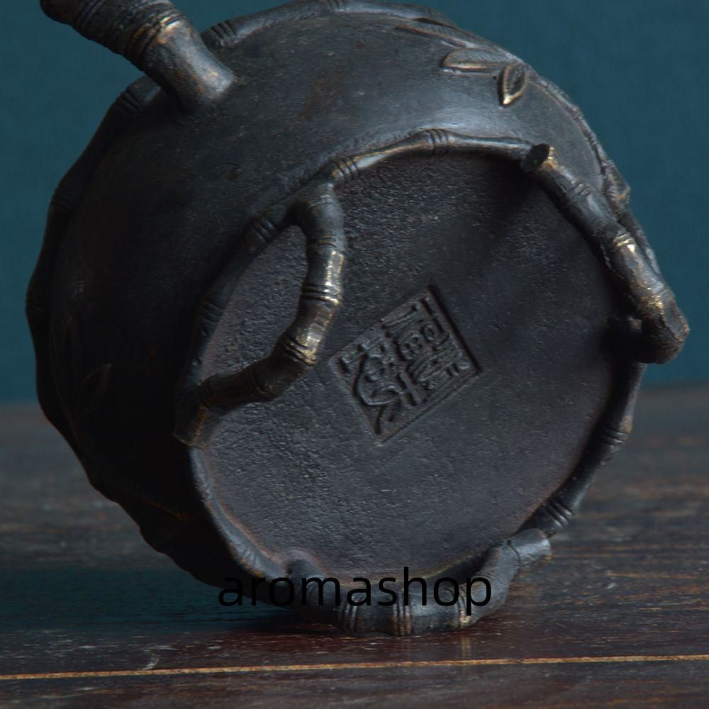 銅炉 香炉【福地洞天】 三足竹節紋香炉 宣徳炉 茶道香道具 工芸