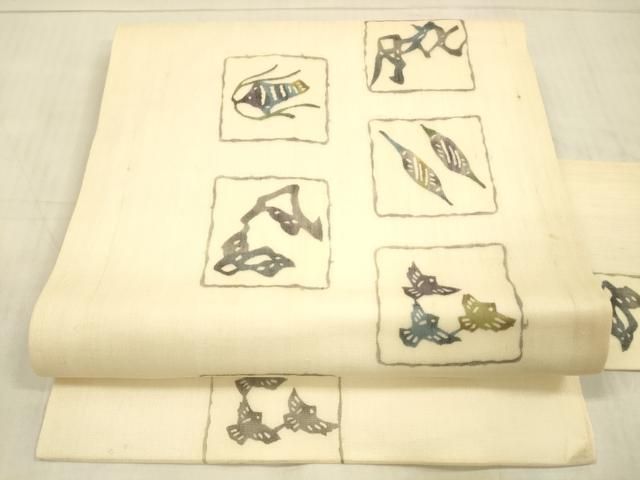 平和屋着物＊夏物 九寸名古屋帯 型絵染 抽象千鳥文 正絹 DAAX0011cm