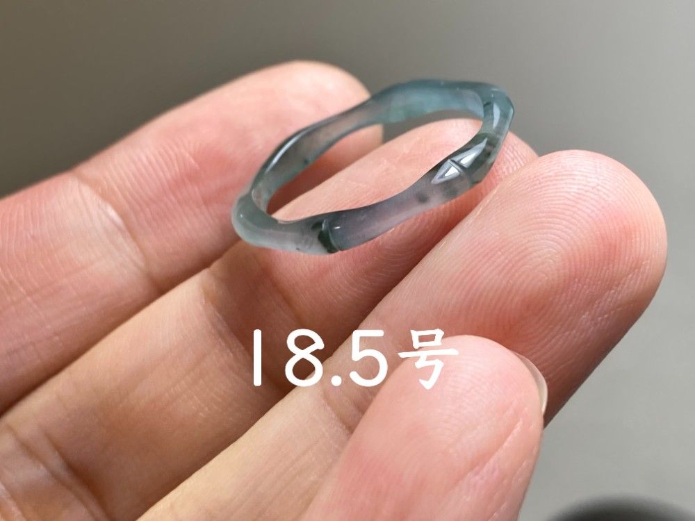 L13-202 細身 高氷種 竹節 リング 高級感 灰緑 18.5号