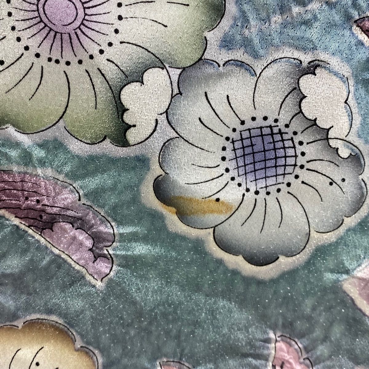 バイセル 着物 美品 逸品 袋帯 薄紫 ぼかし 草花 幾何学模様 よろけ縞 