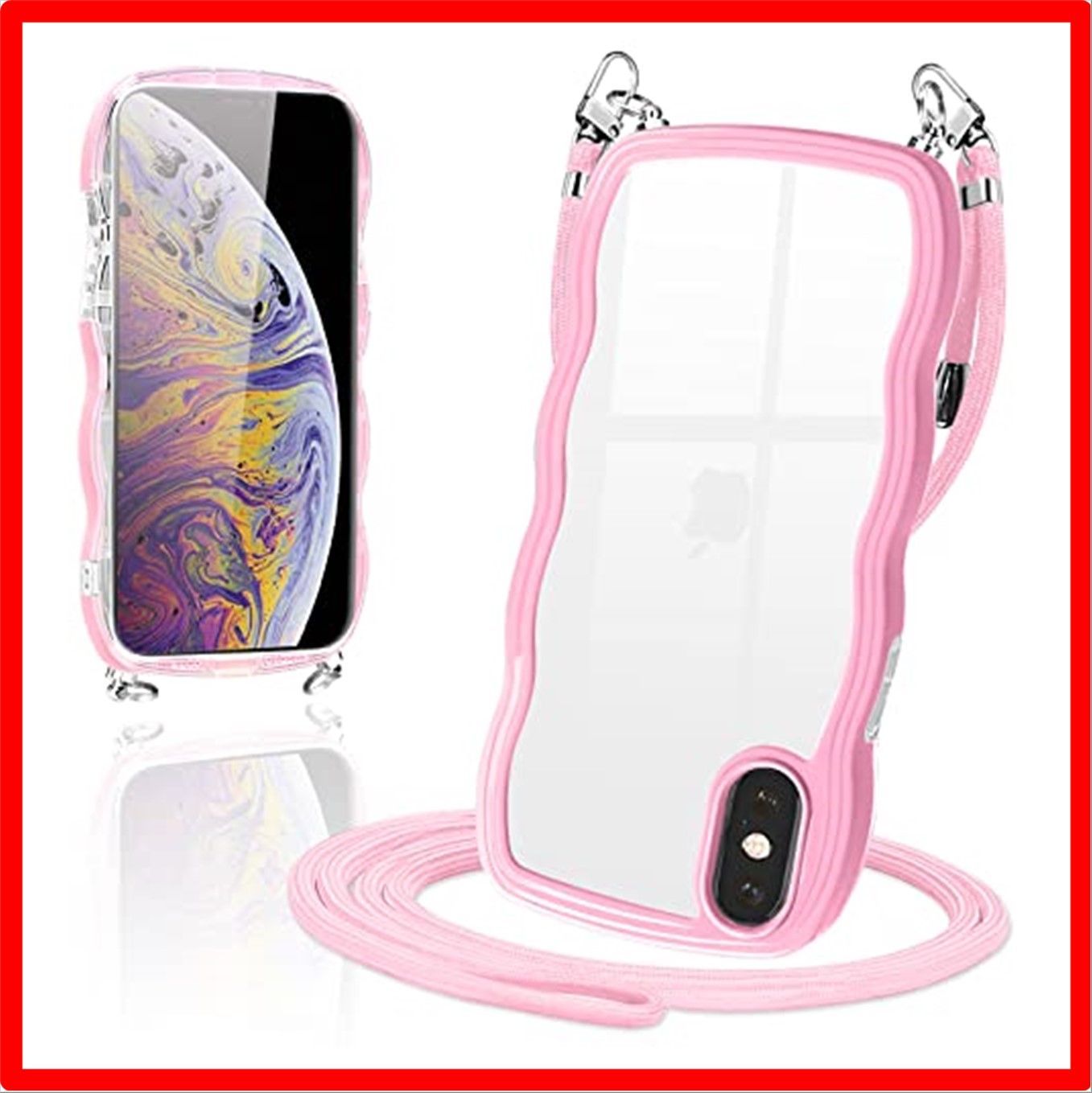 【送料無料 】 iPhone XS Max_ピンク iPhone Xs Max ケース ショルダー クリア TPU カバー iPhoneXs Max スマホケー