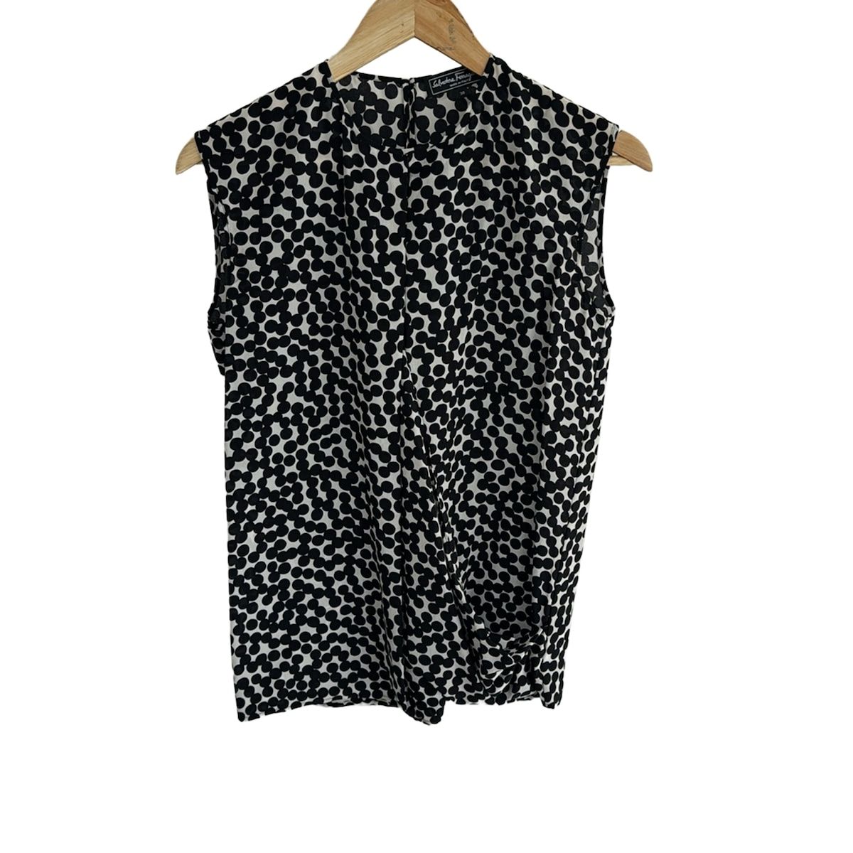 サルバトーレフェラガモ チュニック サイズ38 S レディース - 白×黒 クルーネック ノースリーブ シルク ドット柄