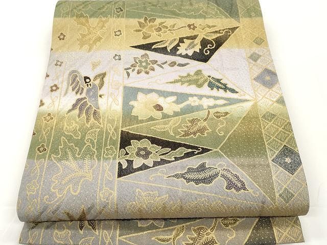 平和屋着物○太鼓柄袋帯 創作帯 結幡 飛鳥枝葉唐草文 金彩 正絹 逸品