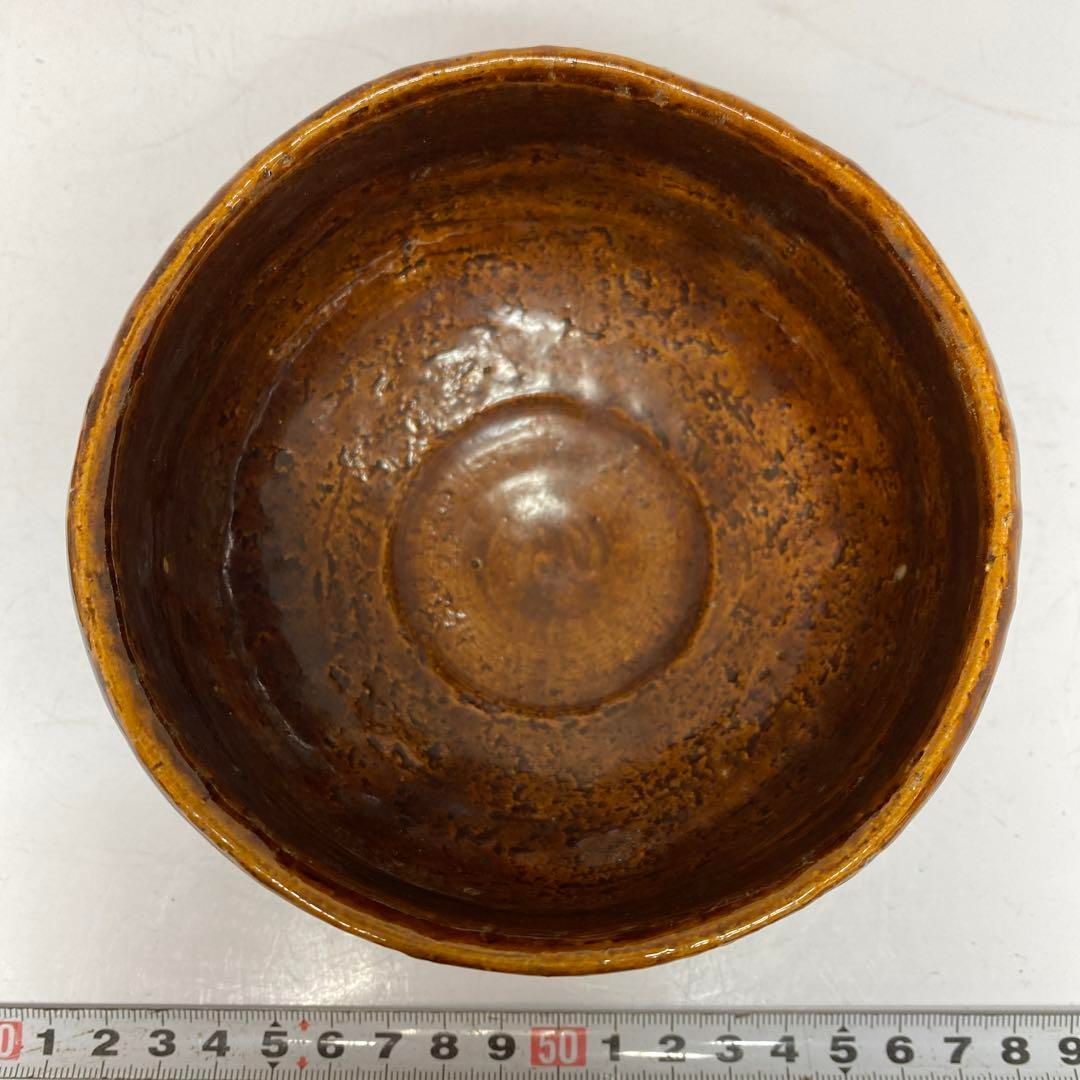 玉水焼 飴釉茶碗 共箱 直径12cm 東H5-1118①