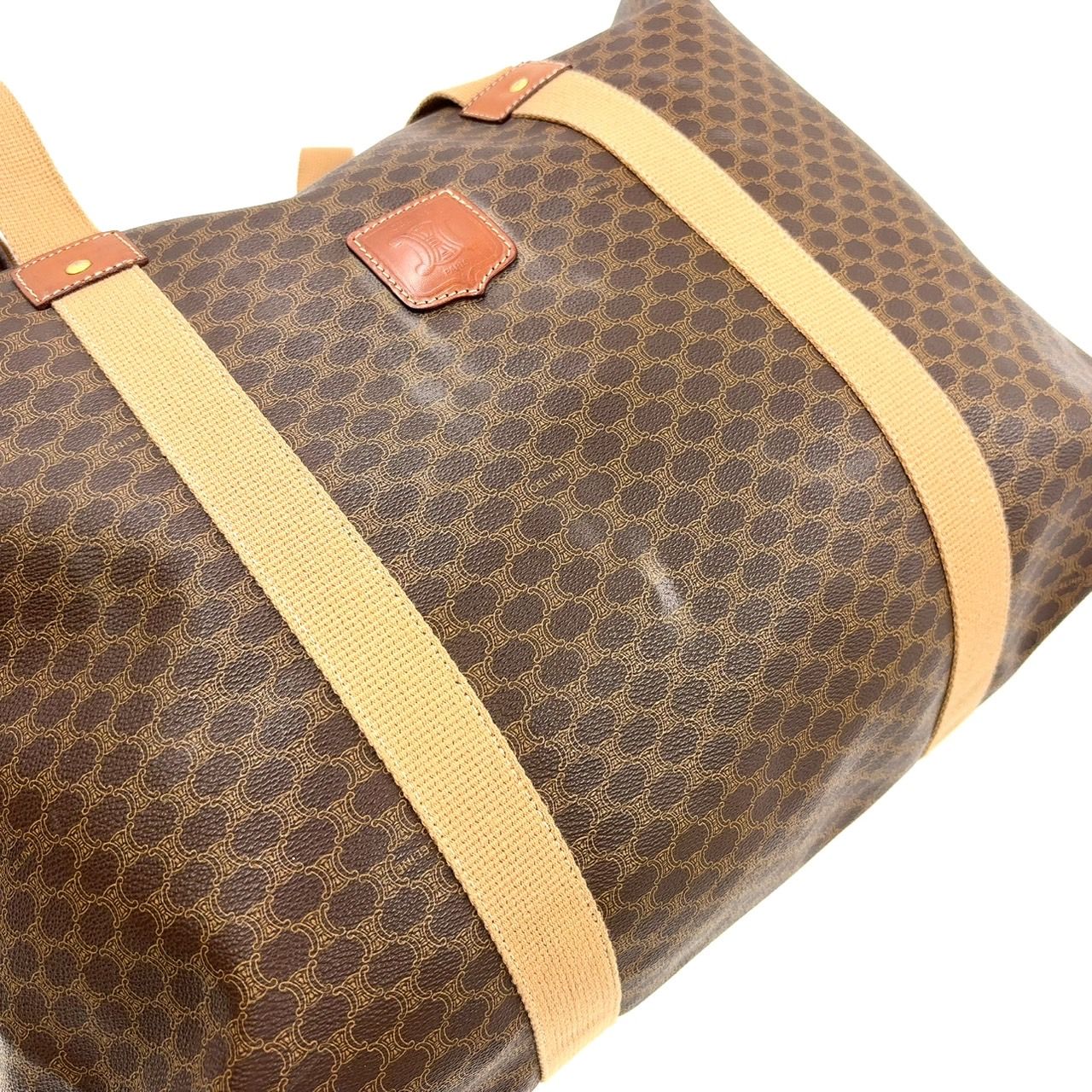 CELINE マカダム柄 レザー×PVC ブラウン ボストンバッグ