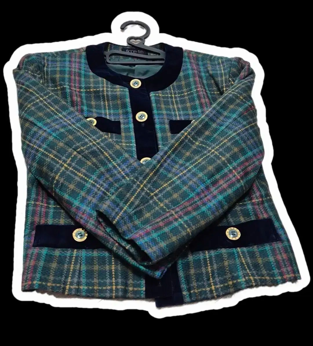 緑 青 ベロア チェック ウール 100 ツイード ジャケット GULLKHAN_COM