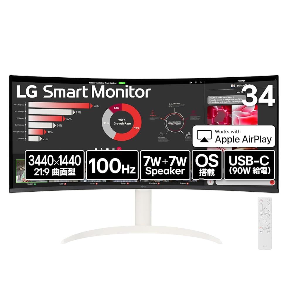 LG Monitor モニター ディスプレイ 34SR63QA-W 34インチ 曲面 1800R |21 9 ウルトラワイド 3440×1440 |100Hz|USB Type-C 最大90W給電