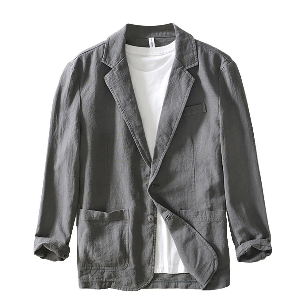 M_グレー ZANBANG 麻ジャケット テーラードジャケット メンズ 綿麻 サマージャケット ビジネス ストライプ柄 アウター リネン 春 夏 カジュアル 大きいサイズ SSR258 M グレー