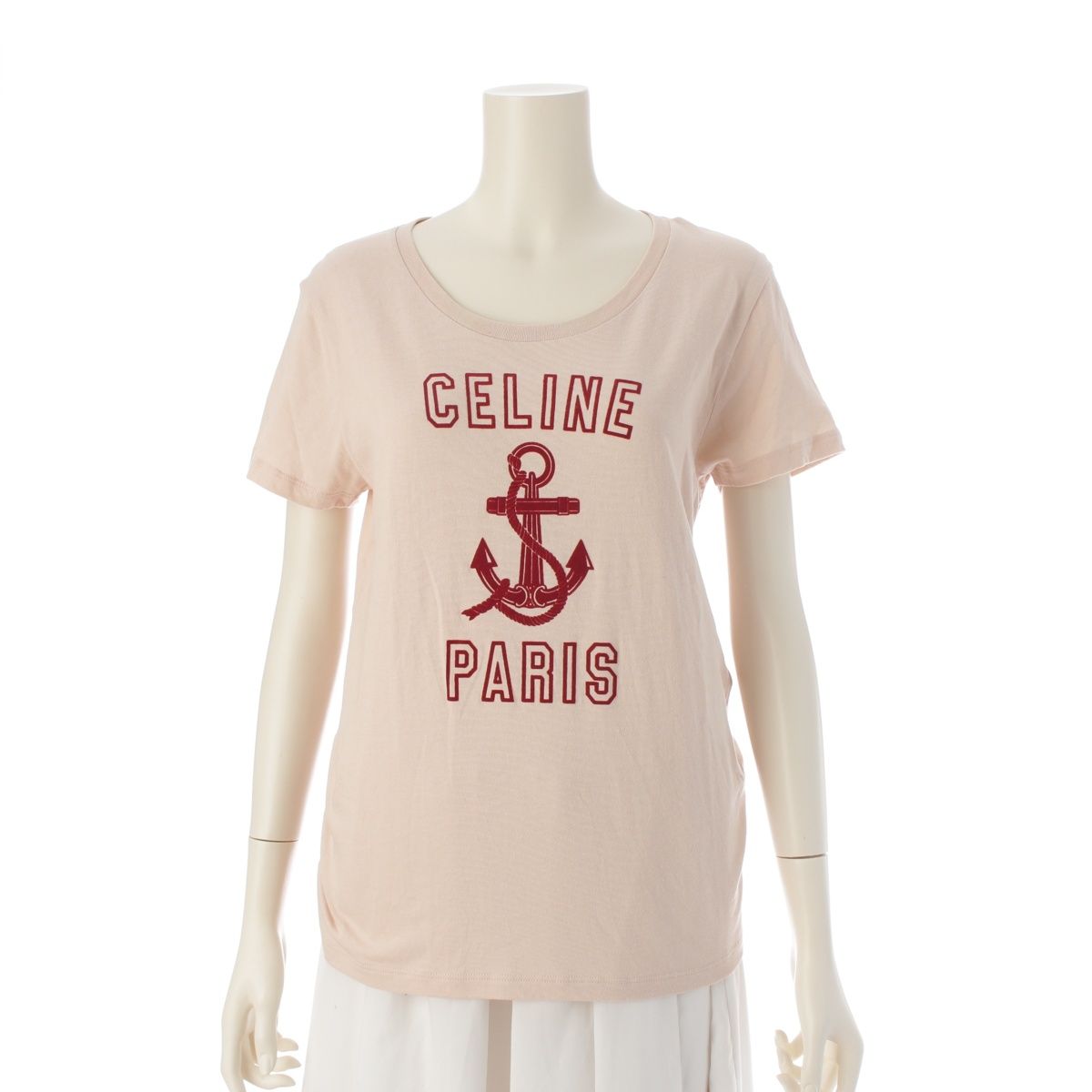 セリーヌ 21SS コットン アンカーロゴ クルーネック 半袖Ｔシャツ カットソー 2X586114L ピンクベージュ S