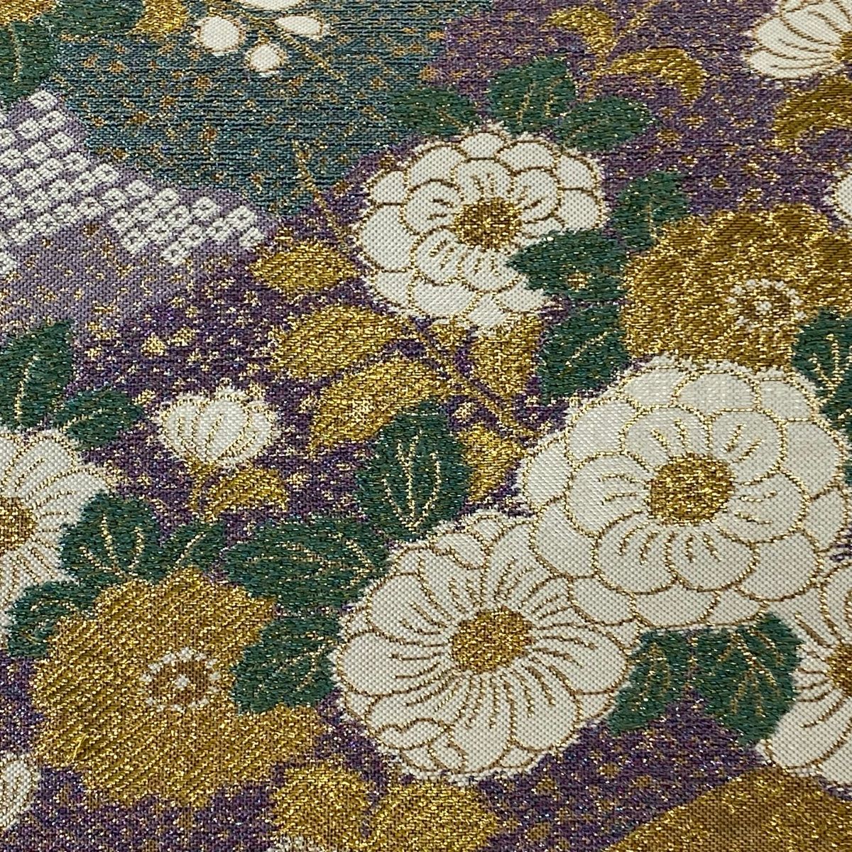 袋帯 美品 秀品 辻が花柄 有職文様 金銀糸 箔 薄紫 六通 正絹 【中古