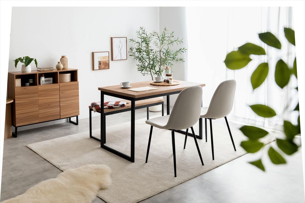 4点セット　Moku幅110cmダイニングテーブル+ダイニングベンチ+チェア2脚 4点セット】Moku 幅110cmダイニングテーブル+ダイニングベンチ+チェア2脚