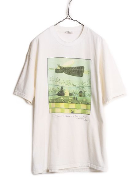 90s ひまわり アート イラスト プリント Tシャツ メンズ レディース L / 古着 オールド フラワー 花 グラフィック シングルステッチ 向日葵