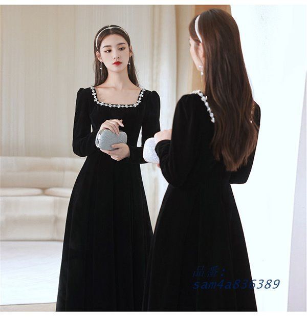 ロングワンピース ドレス パーティードレス 結婚式 演奏会 ドレス 20代 ワンピース ロング丈 30代 黒 ワンピース お呼ばれ am4a836389