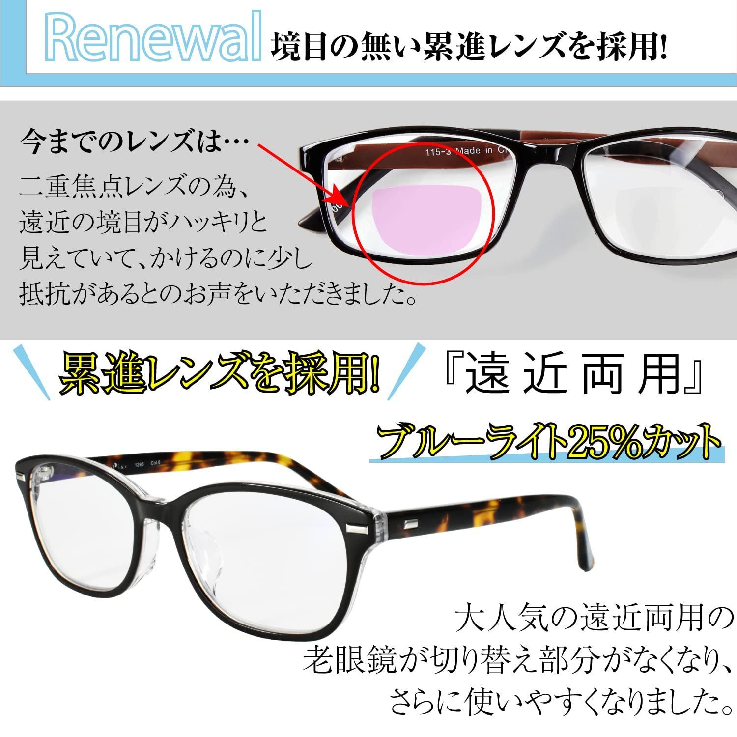 2.0 遠近両用メガネ 2本セット ブルーライトカット老眼鏡 シニア