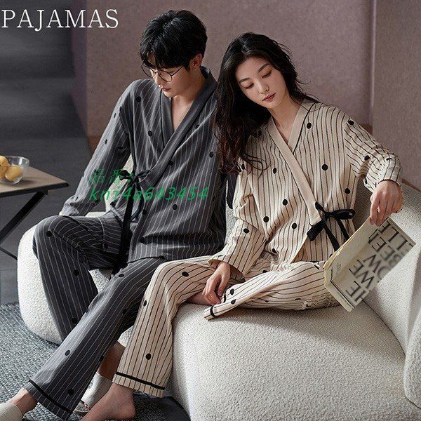 ペアパジャマ 冬春秋 ルームウェア メンズ パジャマ カップル シンプル 韓国風 ギフト ゆったり お揃い 部屋着 寝巻き 寝間着 kni4a643454