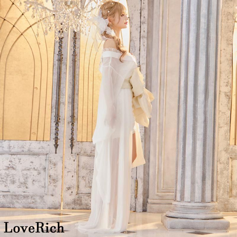 品質保証！ 1324 ラブリッチ レース 花魁 着物 ロング ドレス ホワイト コスプレ イベント ハロウィン ナイトドレス キャバドレス キャバクラ