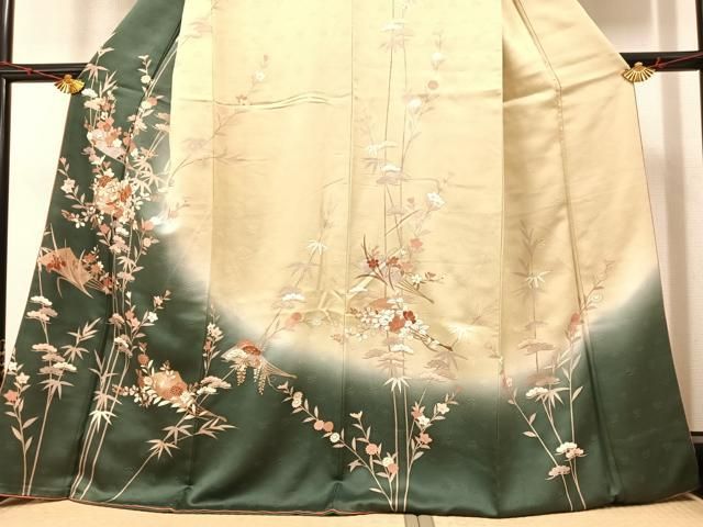 平和屋着物□訪問着 舞扇枝花文 暈し染め 金彩 やまと誂製 正絹