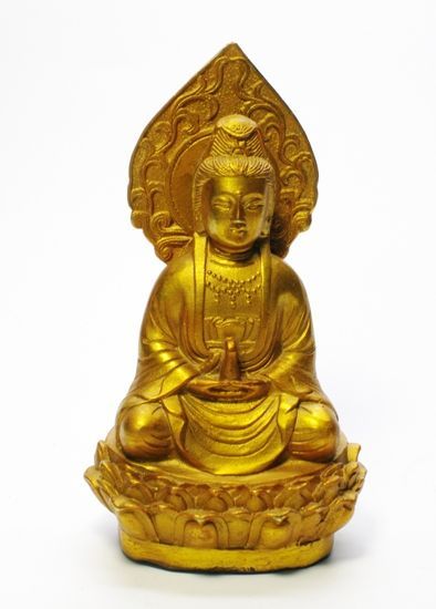 観音菩薩像 蓮華座 (14cm) 金属製 観音仏 慈悲の仏 中国伝統工芸